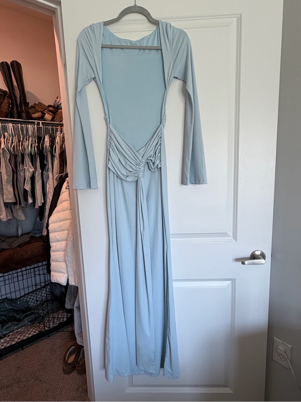 Peppermayo Pale Blue Long Sleeve Draped Maxi Dress